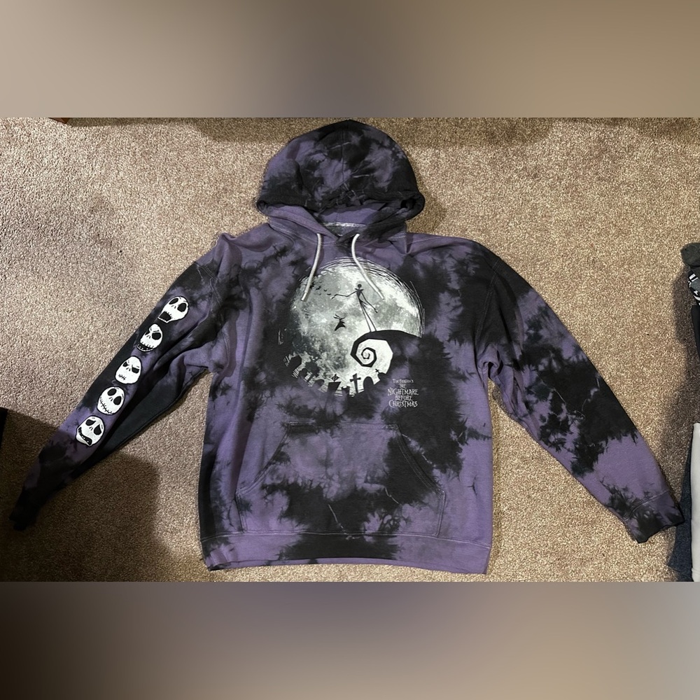 From Spencers. Purple and black tie dye hoodie. Size: Medium